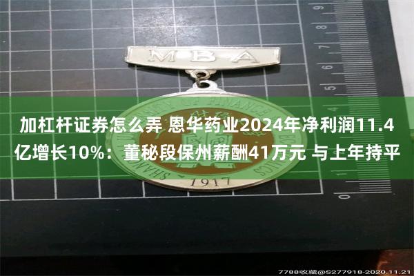 加杠杆证券怎么弄 恩华药业2024年净利润11.4亿增长10%：董秘段保州薪酬41万元 与上年持平